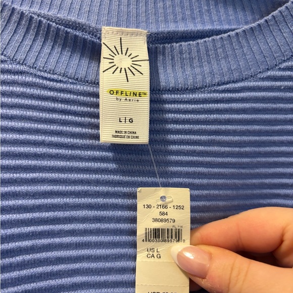 aerie OFFLINE™ Ribbed Off-the-Shoulder Sweater in Periwinkle Blue - Picture 4 of 4